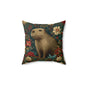 Capybara Floral Pillow, William Morris Style Botanical Animal Cushion for Cozy Home Decor
