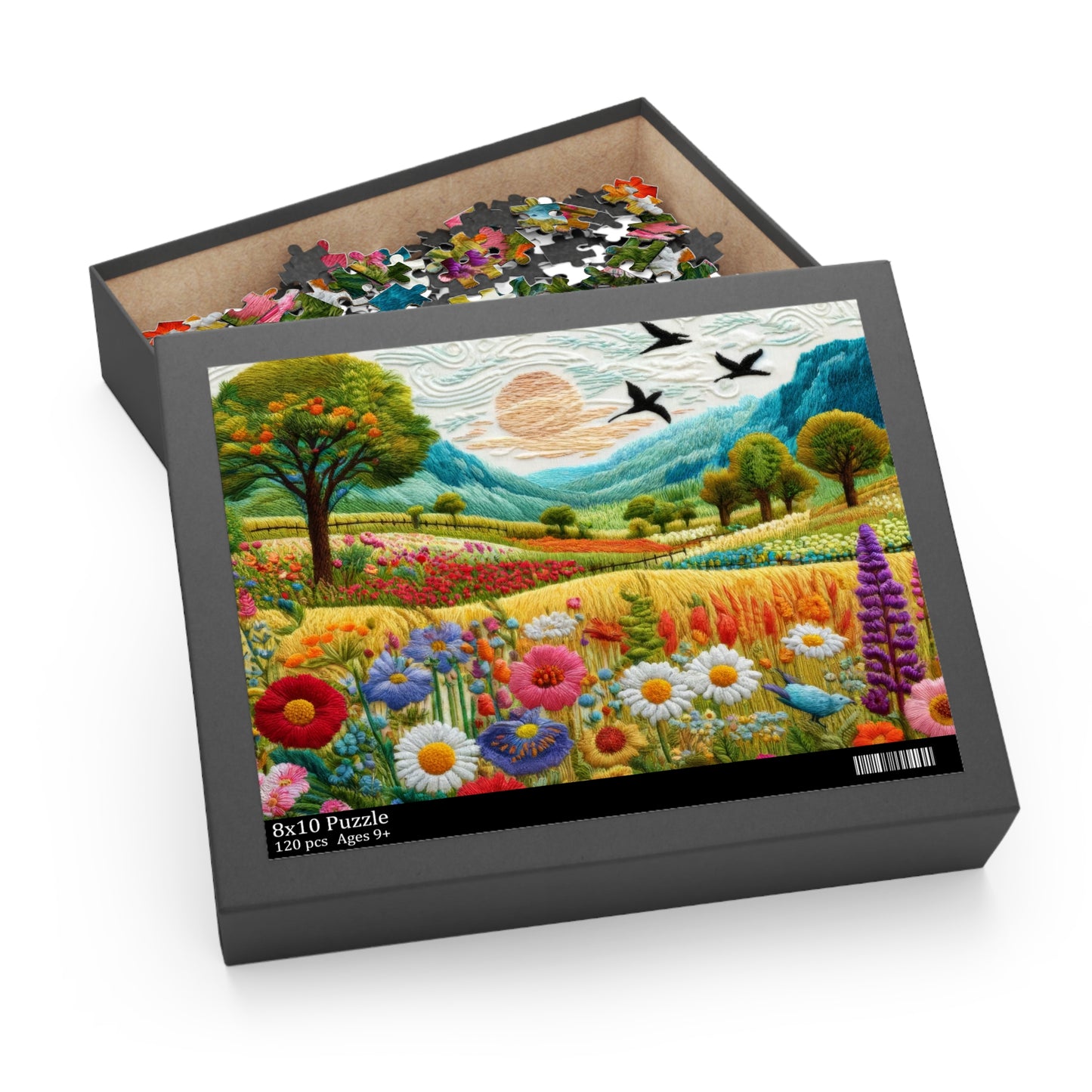 Embroidered Spring Wildflowers Jigsaw Puzzle (120, 252, 500-Piece) Gift-Ready Box, Adult Jigsaw Puzzle