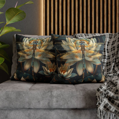 Art Deco Dragonfly White Water Lily Pillowcase