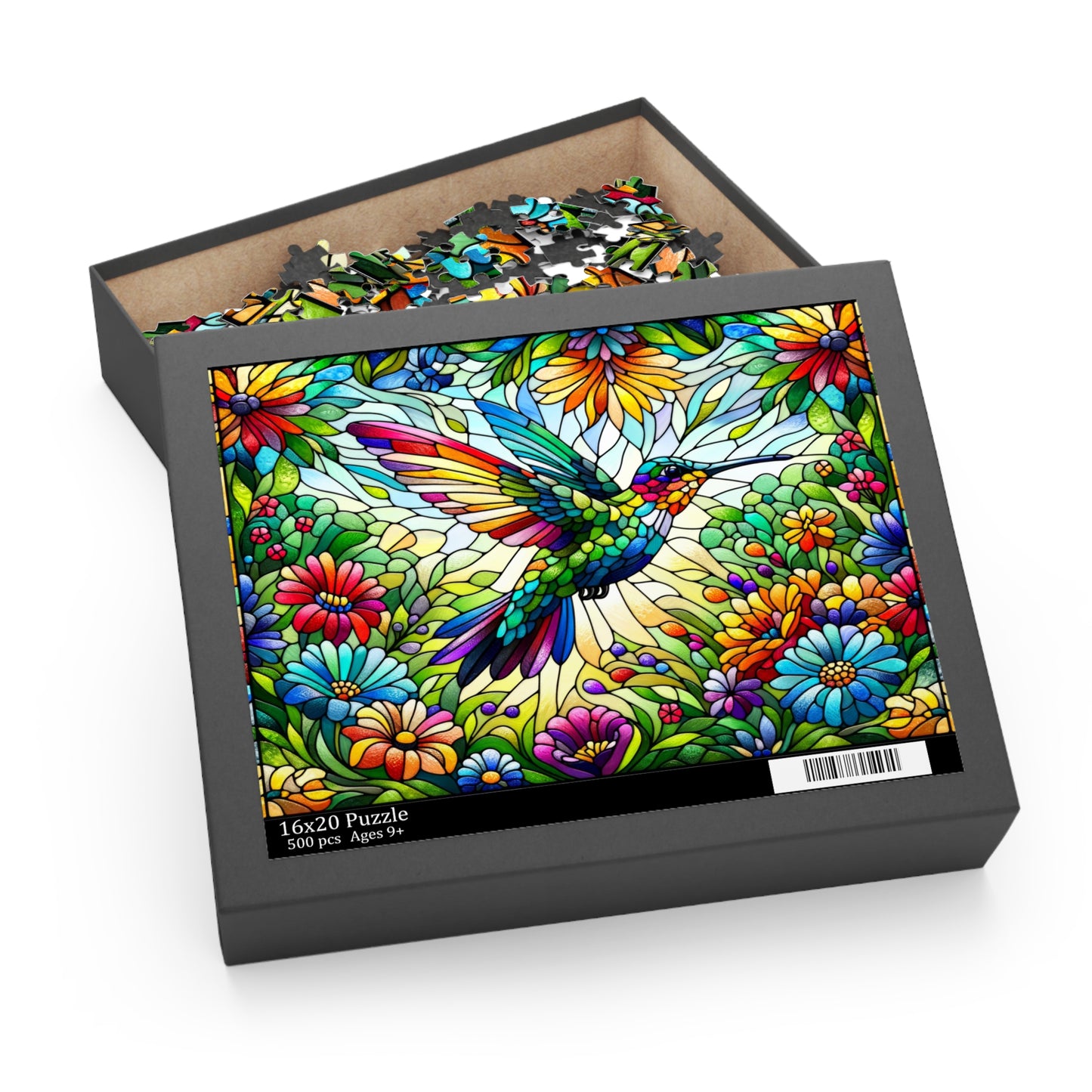 Stained Glass Spring Hummingbird Puzzle (120, 252, 500-Piece) Family Jigsaw Puzzle, Puzzle Box Gift