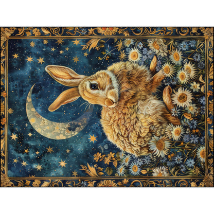 William Morris Inspired The rabbit The Moon And Stars Whimsical Night Woven Cotton Blankets