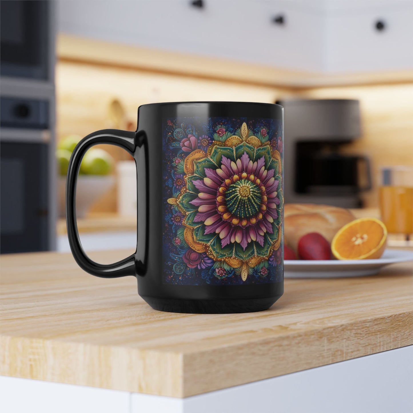 Cactus Mandala Kitchenware Black Coffee Mug 11oz, 15oz