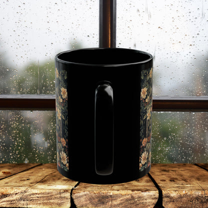 Forest Fox William Morris Inspired | Fox Ancient Black Coffee Mug For Her Him Ceramic Mug Black Mug 11oz, 15oz