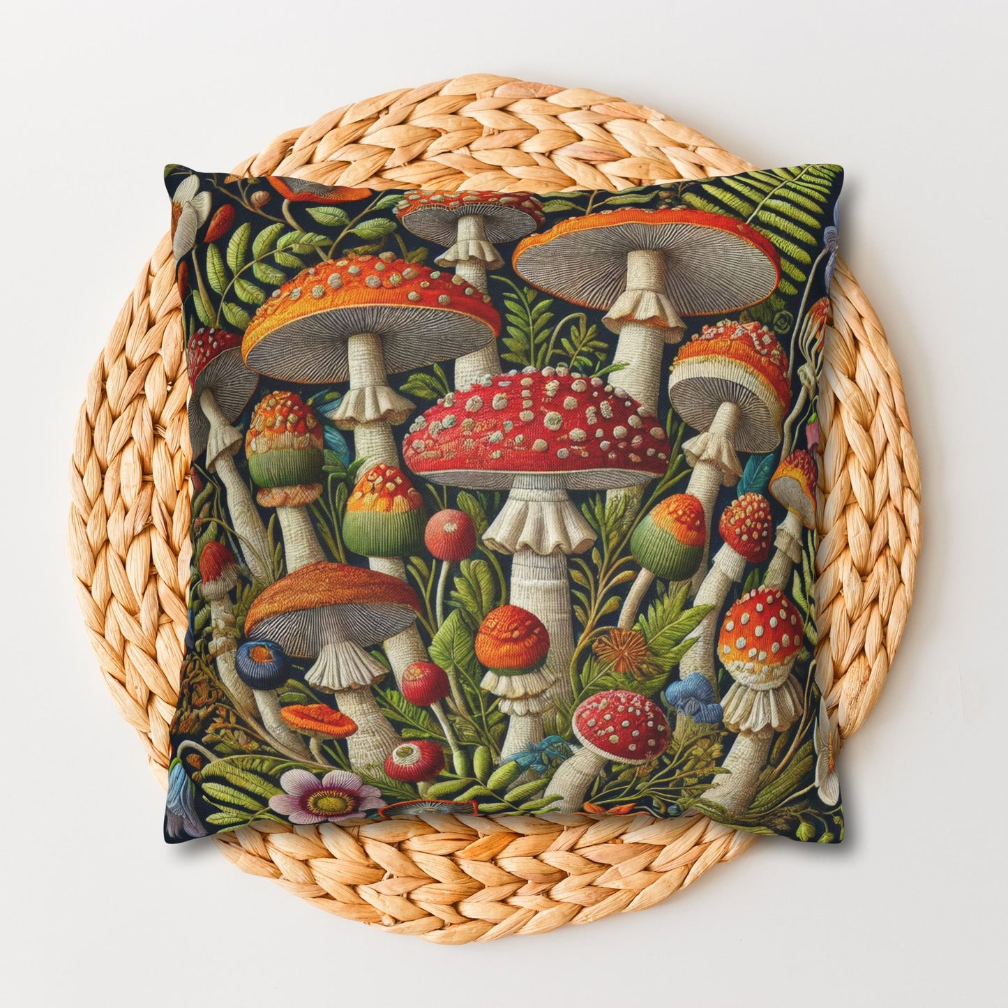 Faux Embroidered Mushroom Decorative Pillowcase