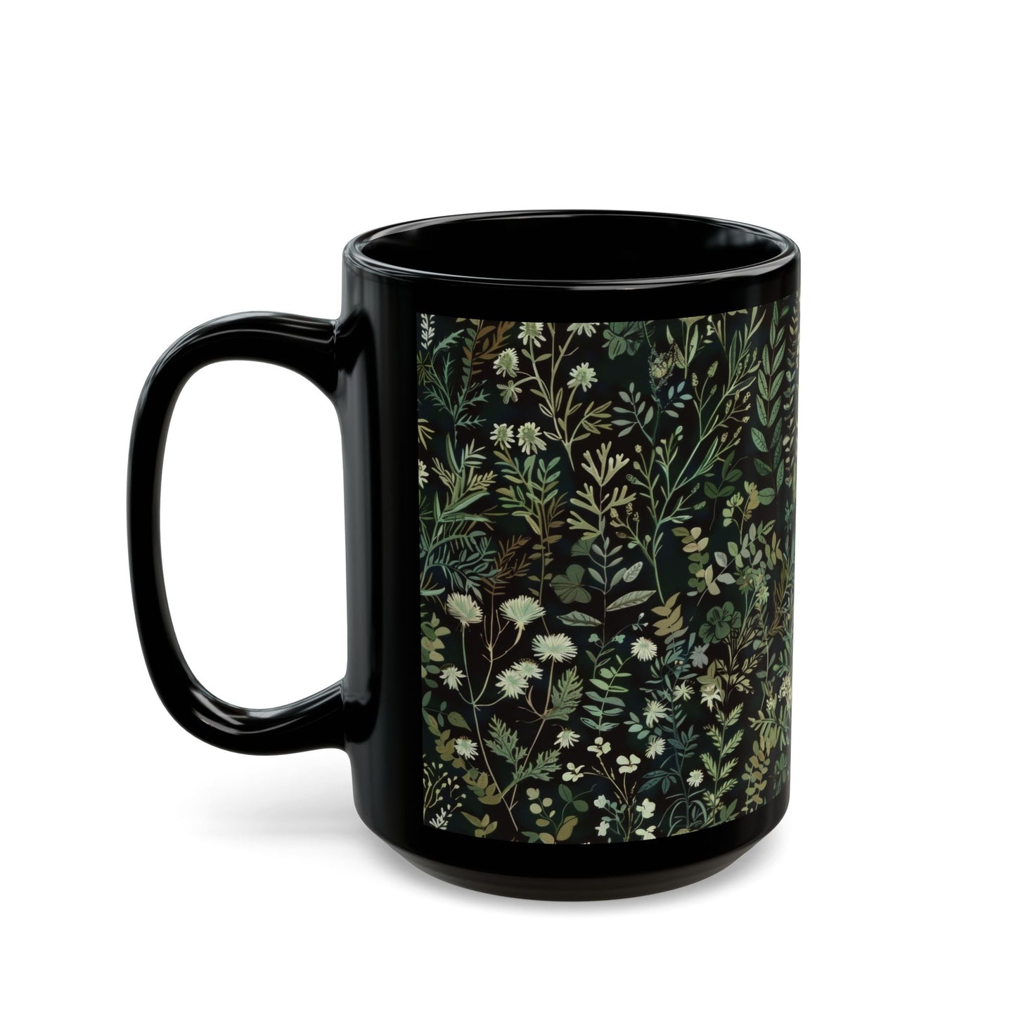 William Morris Inspired Green Botanical Black Coffee Mug 11oz, 15 oz