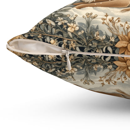 Winter Night Deer Throw Pillow, Crescent Moon Woodland Decorative Pillow