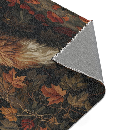 Fall Autumn Woodland Fox William Morris Inspired Rectangle Area Rug, Stylish Fox Living Room Carpet Decor, Home Accent Rug for Fox Lovers