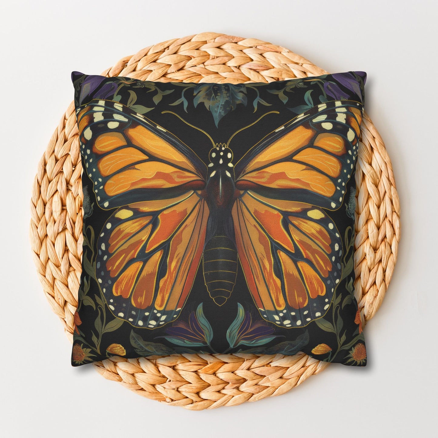 William Morris Inspired Monarch Butterfly Pillowcase, Decorative Monarch Butterfly
