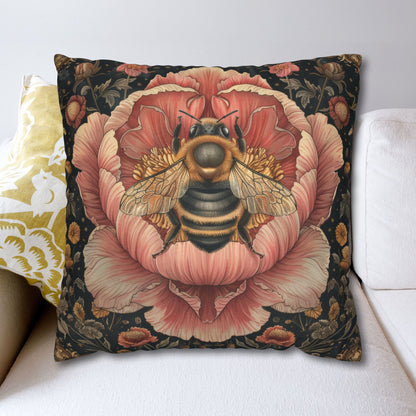 Bumblebee Pink Peony Pillowcase, William Morris Decor, Throw Cushion, Floral Home Decor, Square Pillow Cover