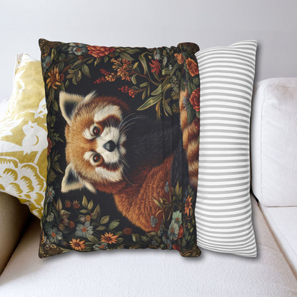 Red Panda Throw Pillowcase: William Morris Rustic Floral Accent Cushion
