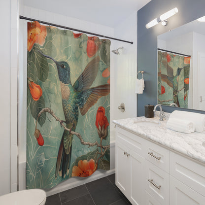 Hummingbird Art Deco Print Shower Curtain, Housewarming Gift