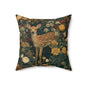 Woodland Fawn Floral Pillow, William Morris Style Baby Deer Botanical Decorative Cushion