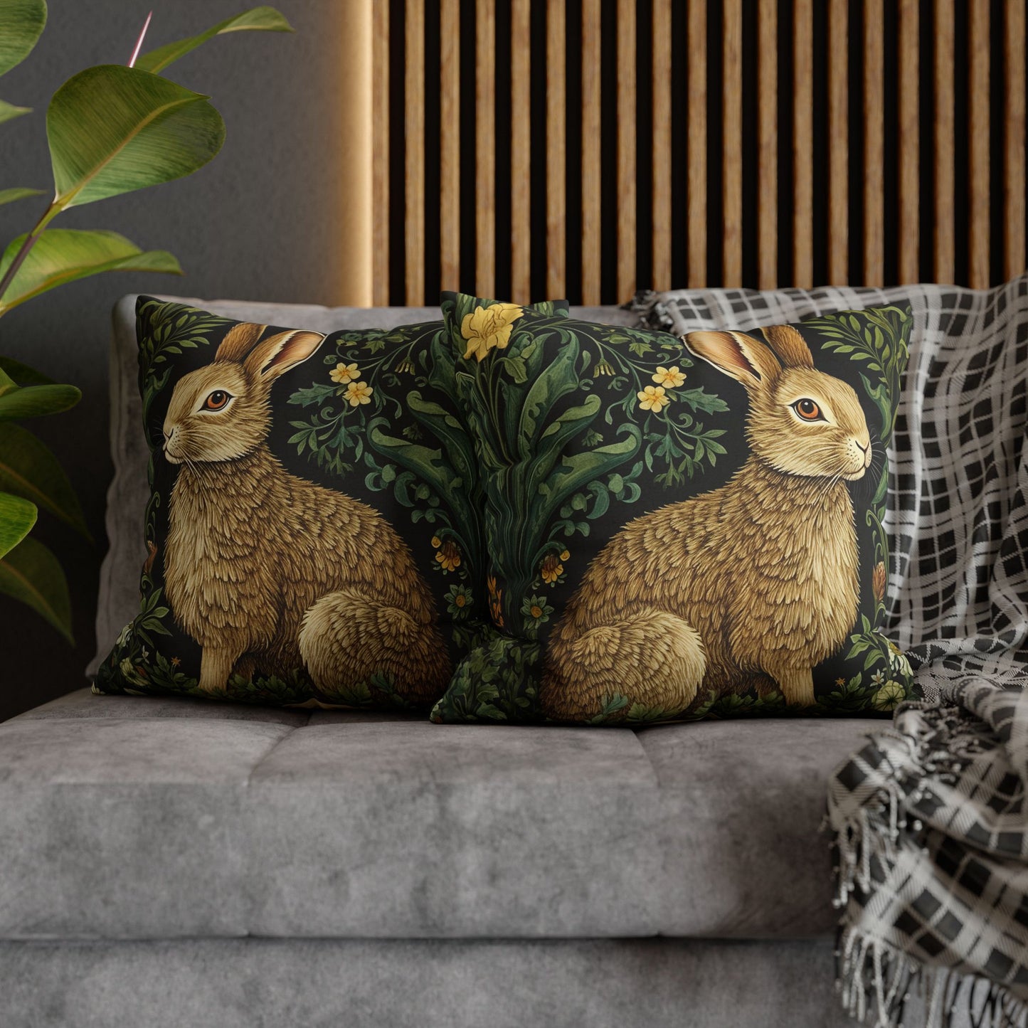 Botanical Rabbit Pillow | William Morris Inspired | Retro Farmhouse Home Decor | Easter Gift