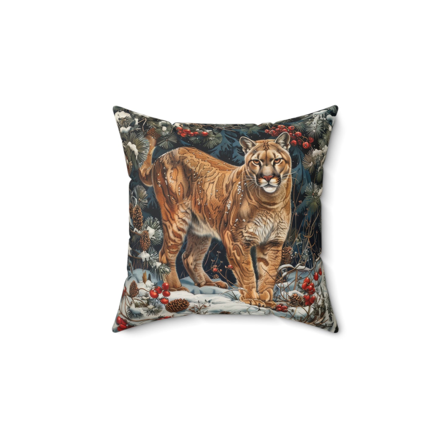 Winter Mountain Lion William Morris Inspired Decorative Pillow