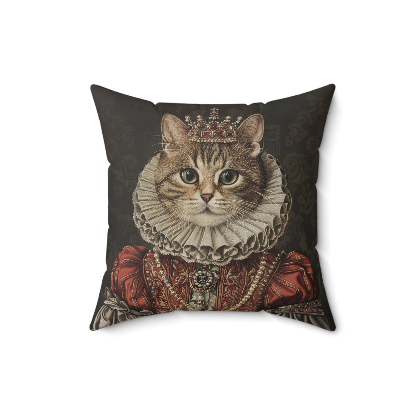 Rococo Royal Cat Square Pillow, Fun Home Decor, Cat Lover Gift, Unique Cushion, Pet Themed Gift, Cozy Living Room Accent