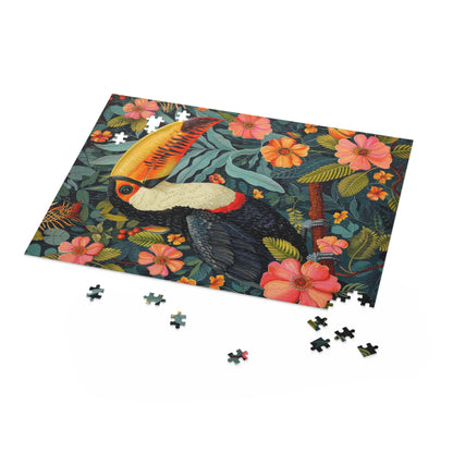 William Morris Inspired Tropical Toucan Puzzle Box (120, 252, 500-Piece) Family Jigsaw Puzzle, Puzzle Box Gift