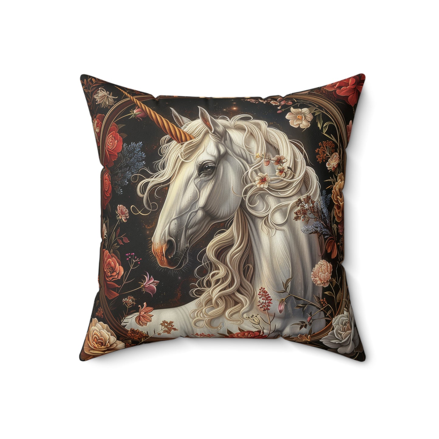 White Unicorn Botanical William Morris Inspired Victorian Pillow Home Decor