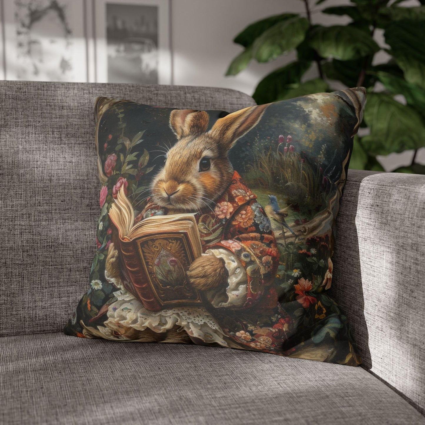 Rococo Bunny With Vintage Book Pillowcase