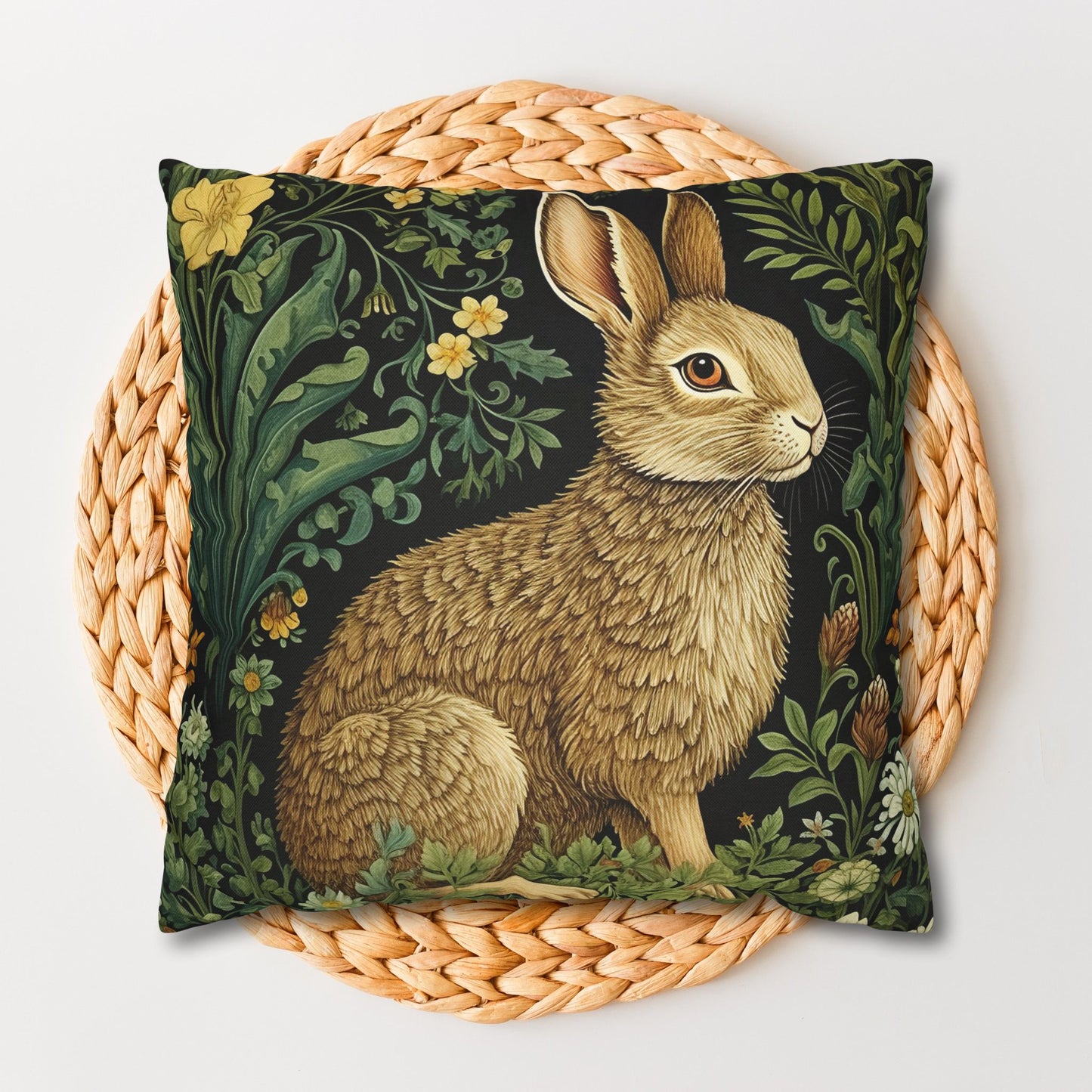 Pillowcase William Morris Inspired Botanical Rabbit Retro Farmhouse Home Decor, Easter Gift
