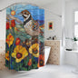 Stained Glass Valley Quail birds and Golden Poppy Field Polyester Shower Curtain