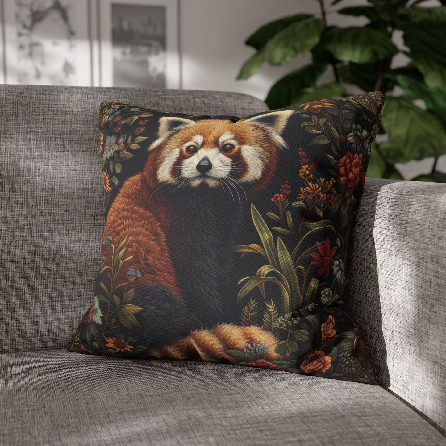 Red Panda Throw Pillowcase: William Morris Rustic Floral Accent Cushion