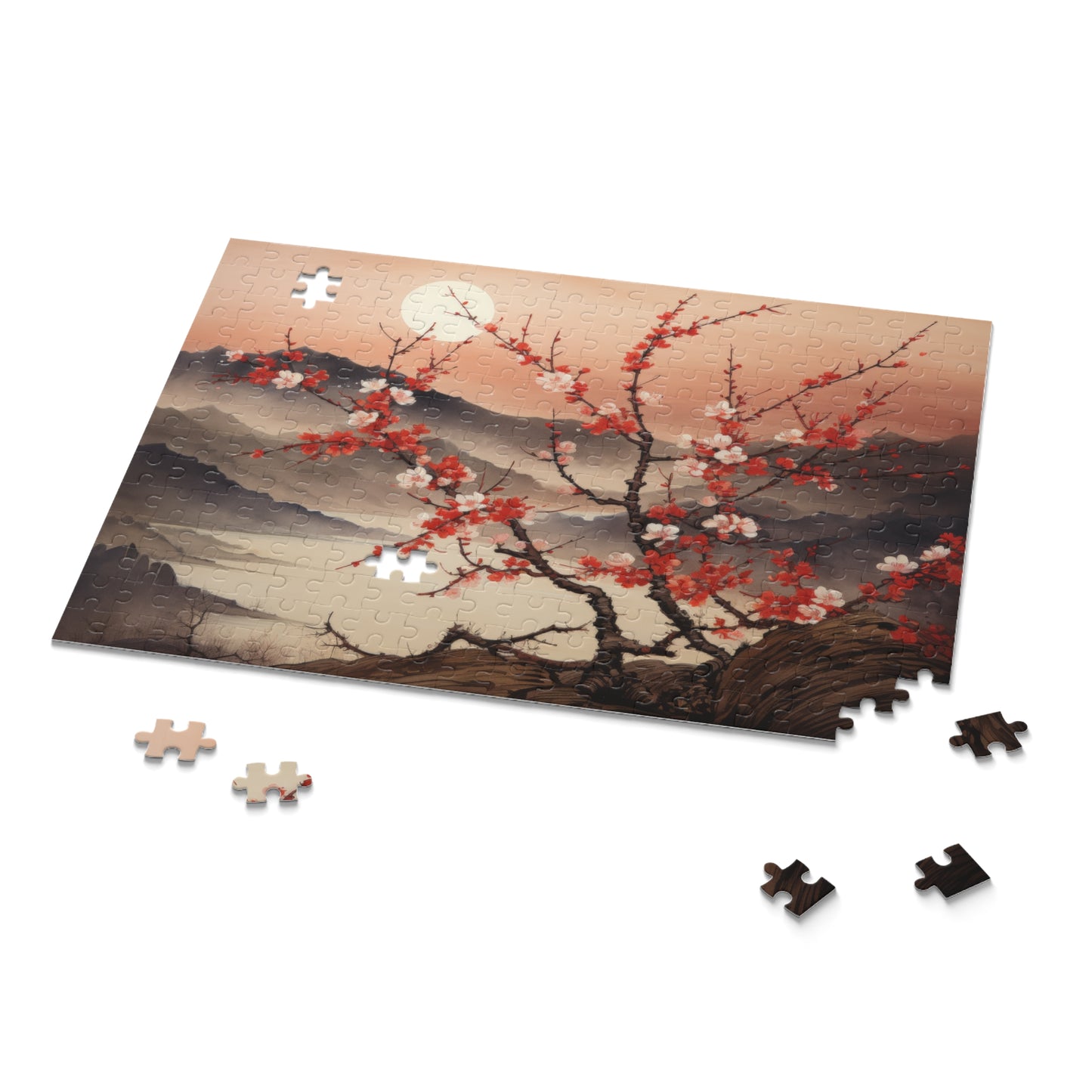 Japanese plum blossoms in moonlight, vintage ink (120, 252, 500-Piece) Adult Jigsaw Puzzle, Gift Him Her