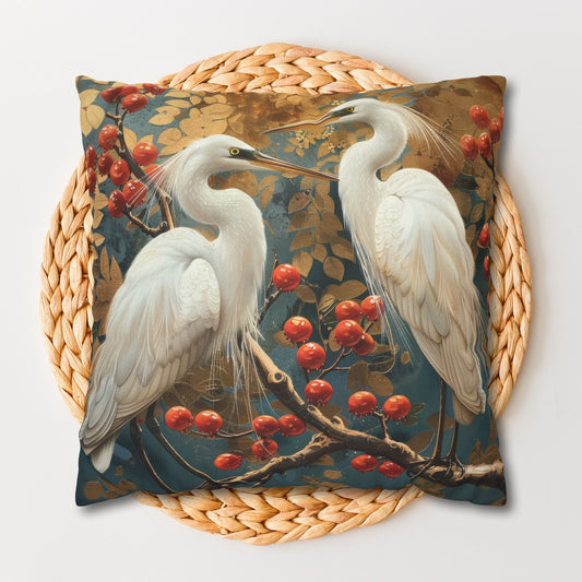 Egret Birds Decorative Pillowcase, Vietnamese Art Style | Cottage-core Pillowcase