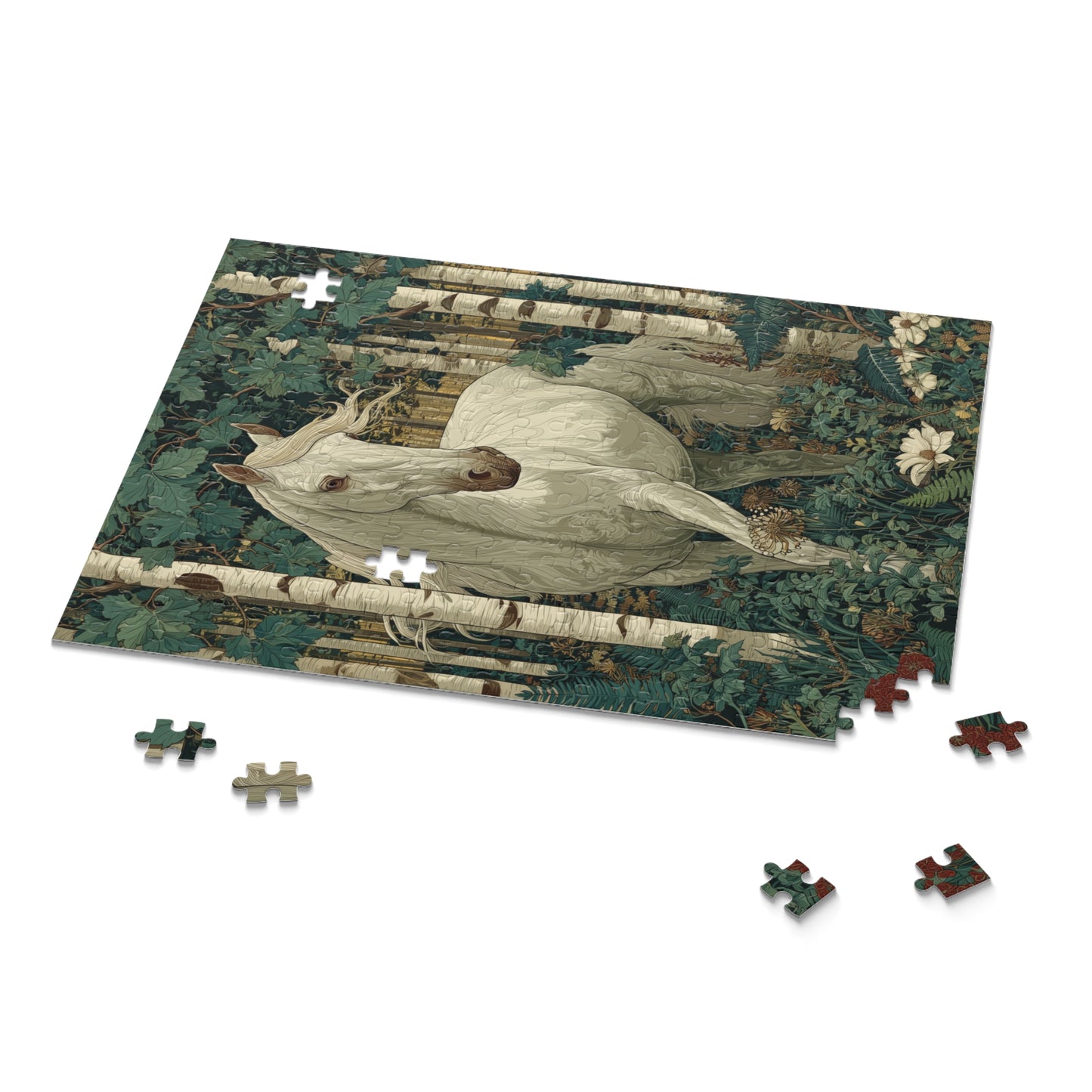 White Horse Woodland Puzzle, William Morris Inspired Forest Jigsaw for Adults & Teens