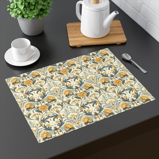 Art Deco Elegant Dagonfly Floral Placemat, Vintage Table Decor for Dining, Rustic Kitchen Accessory, Boho Style Decor
