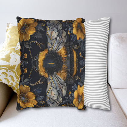 Botanical Bumblebee Pillowcase, William Morris Inspired Decor, Square Pillowcase