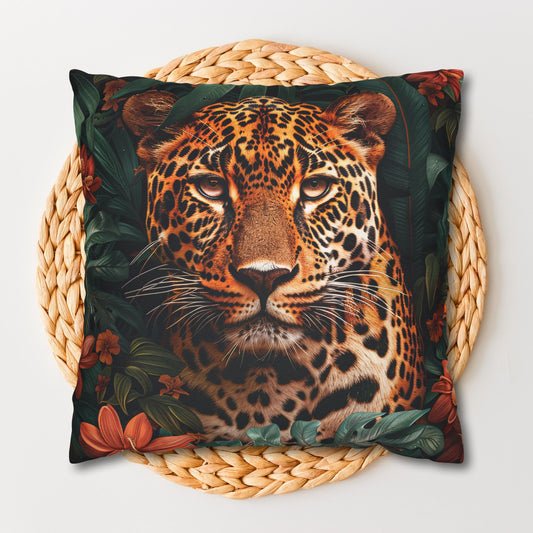 William Morris Inspired Botanical Leopard Pillowcase, Farmhouse Decorative Leopard Pillowcase