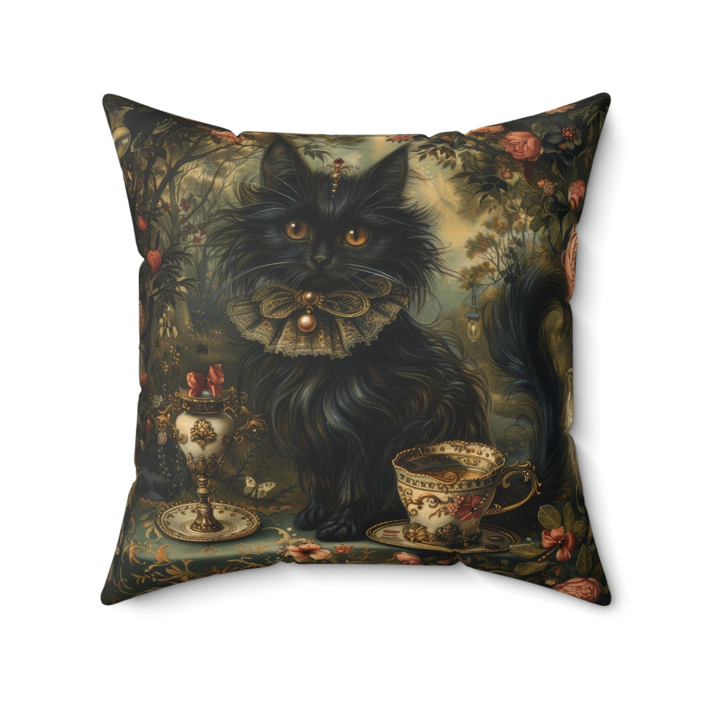 Mystical Cat Pillow, Halloween Home Decor, Black Cat Throw Pillow, Witchy Victorian Pillow, Gothic Decorative Pillow