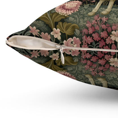 Llama Floral Pillow, William Morris Style Animal Cushion with Vintage Botanical Design