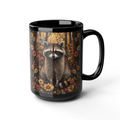 Woodland Fall Botanical Raccoon Mug, Nature Lover Gift, Coffee Cup, Tea Mug, Forest Animal Kitchen Decor, Cute Wildlife Ceramic Drinkware