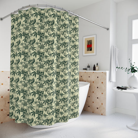 Weed Leaves Skulls Polyester Shower Curtain