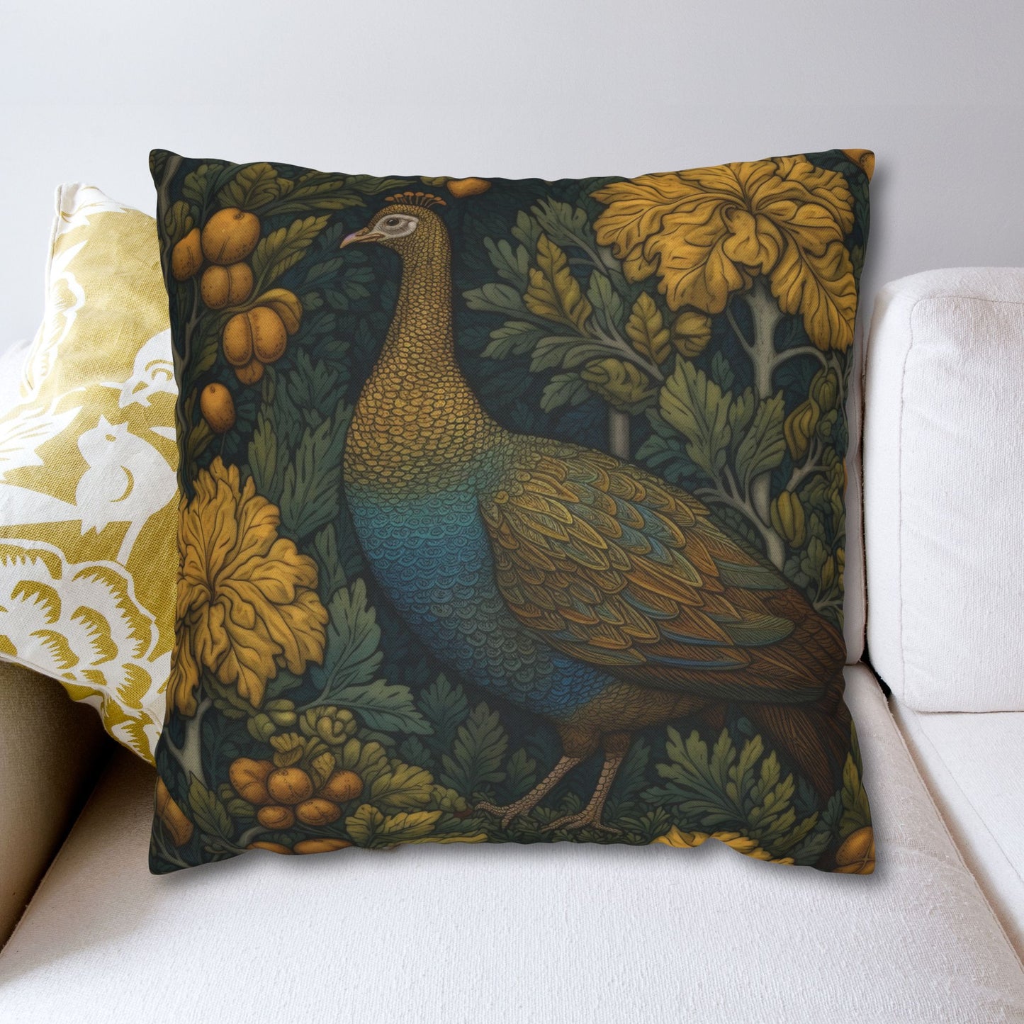 William Morris Inspired Wild Turkey Pillowcase: Botanical Cottagecore Decor