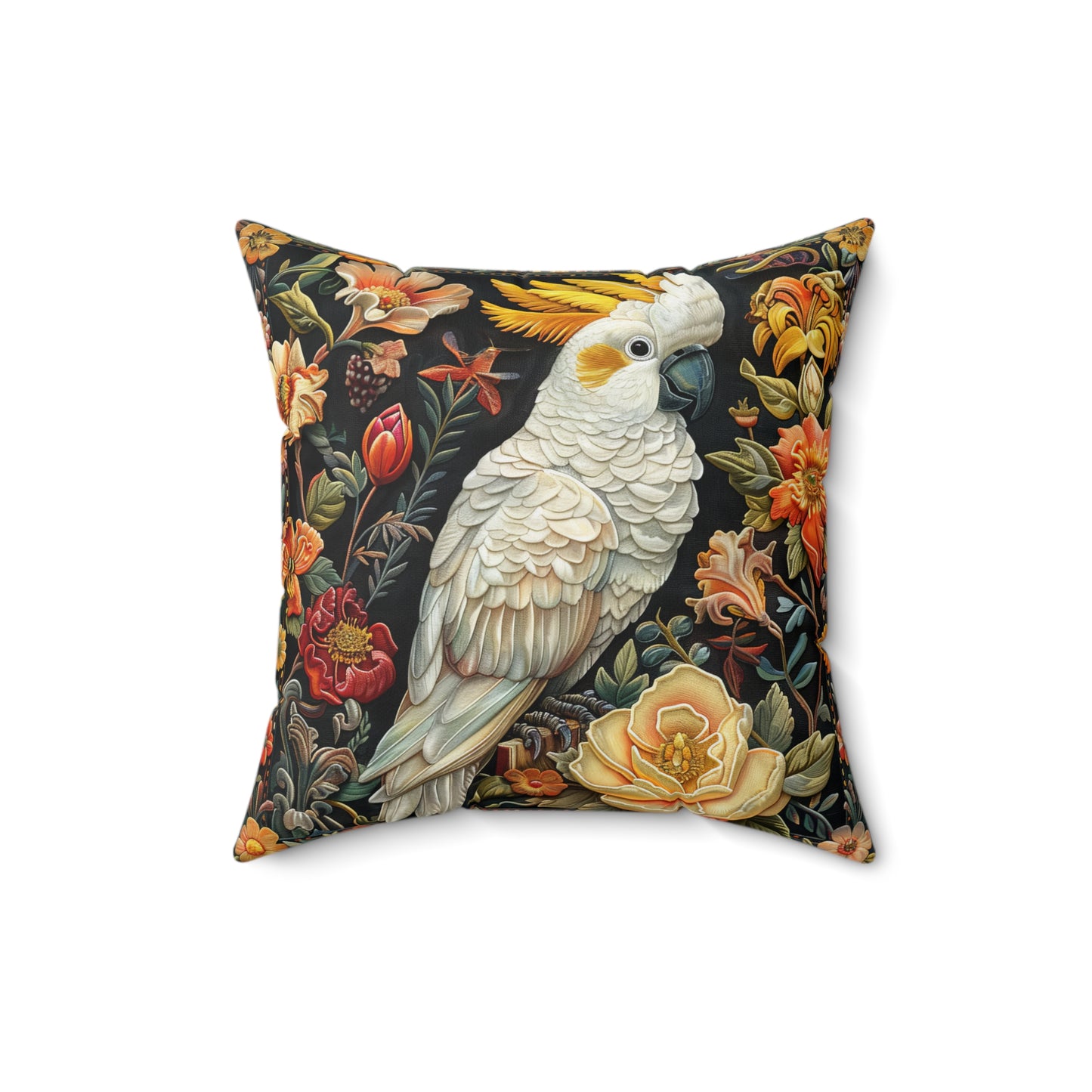 Art Deco Cockatoo Pillow: Fall Floral Accent Cushion