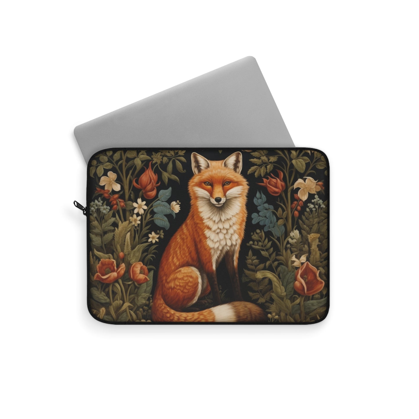 Fox Laptop Sleeve, William Morris Inspired Woodland Floral Art Case, Vintage Botanical Animal Laptop Cover
