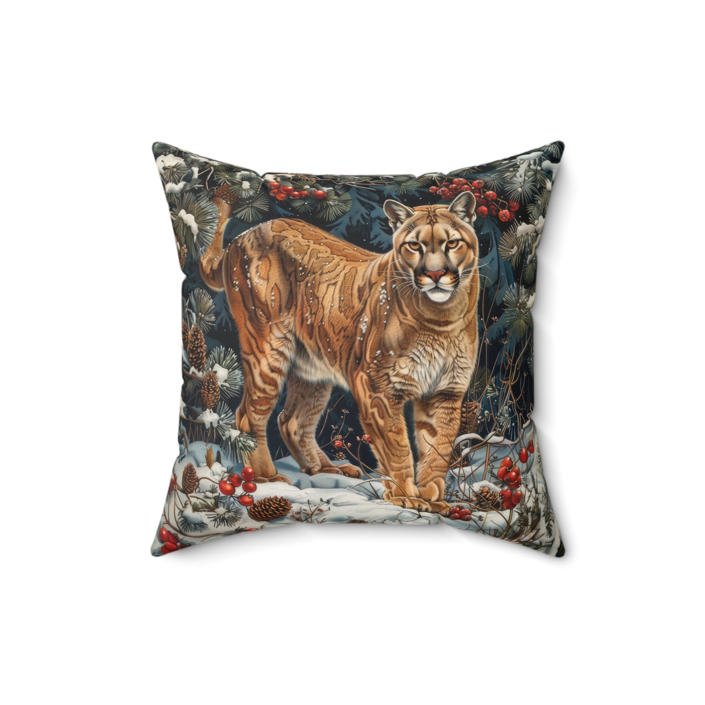 Winter Mountain Lion William Morris Inspired Decorative Pillow