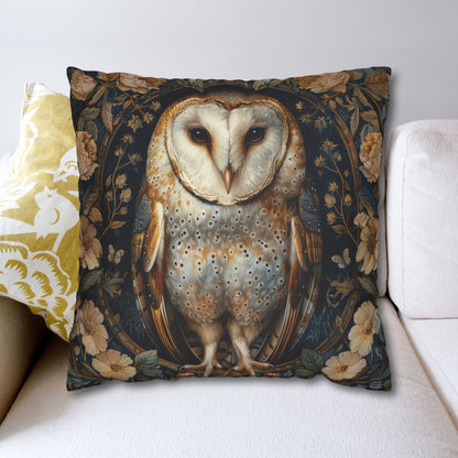 William Morris Inspired, Barn Owl Forest Floral Art, Decorative  Pillowcase
