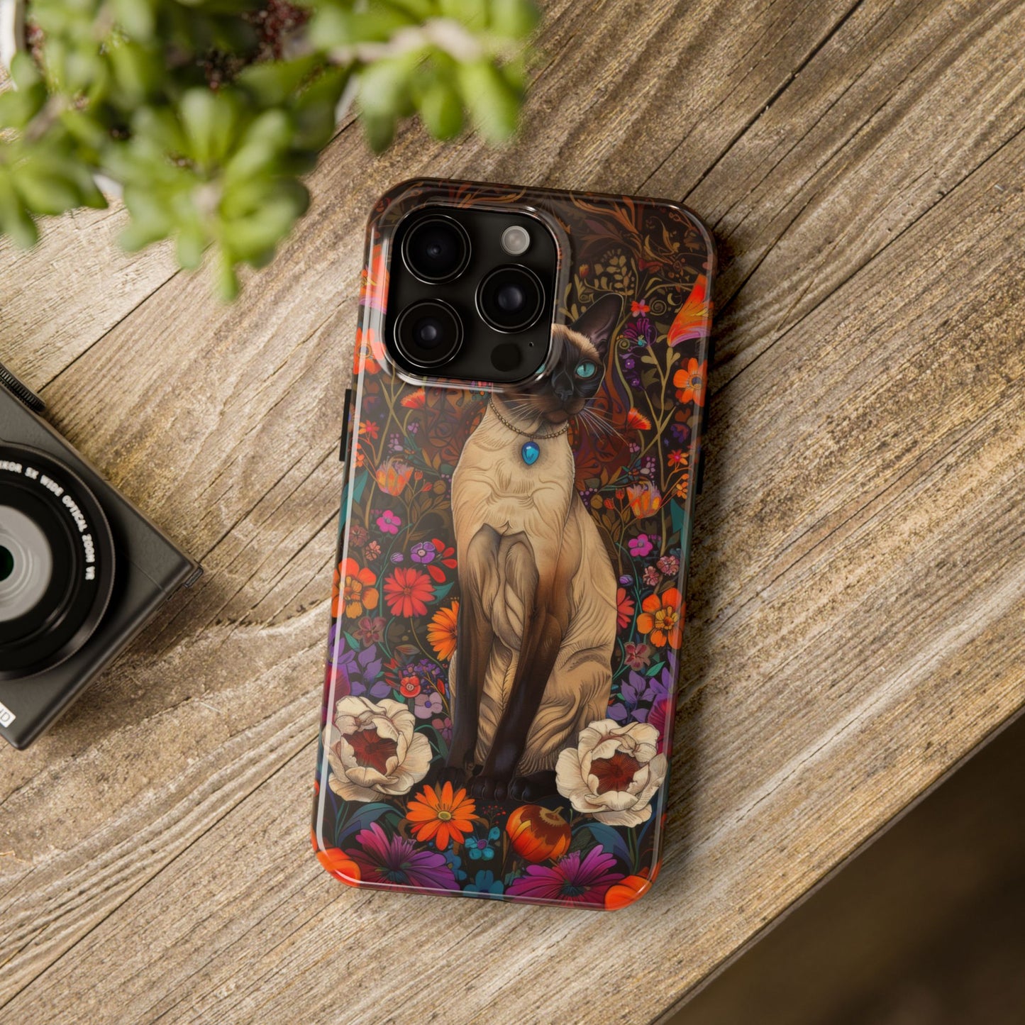 Art Deco Siamese Cat In The Style of William Morris iPhone Tough Case