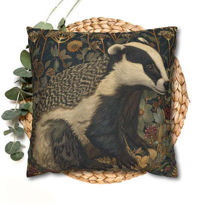 Vintage Badger Botanical Pillowcase, William Morris Inspired Woodland Animal Cushion
