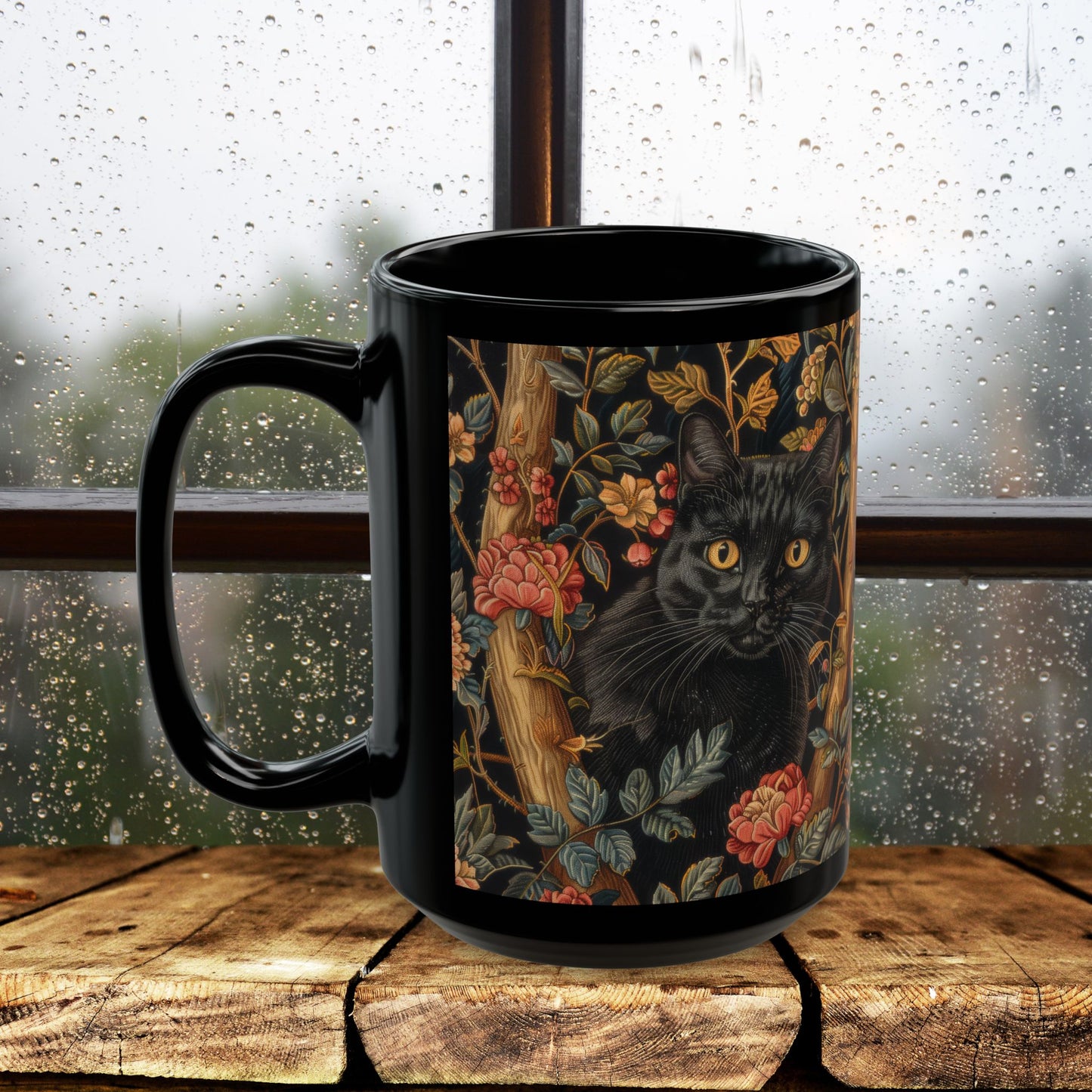 Gothic Black Cat Mug - Cozy Coffee Cup for Cat Lovers, Stylish Drinkware for Home, Unique Gift for Halloween, Floral Cat Design, [...]