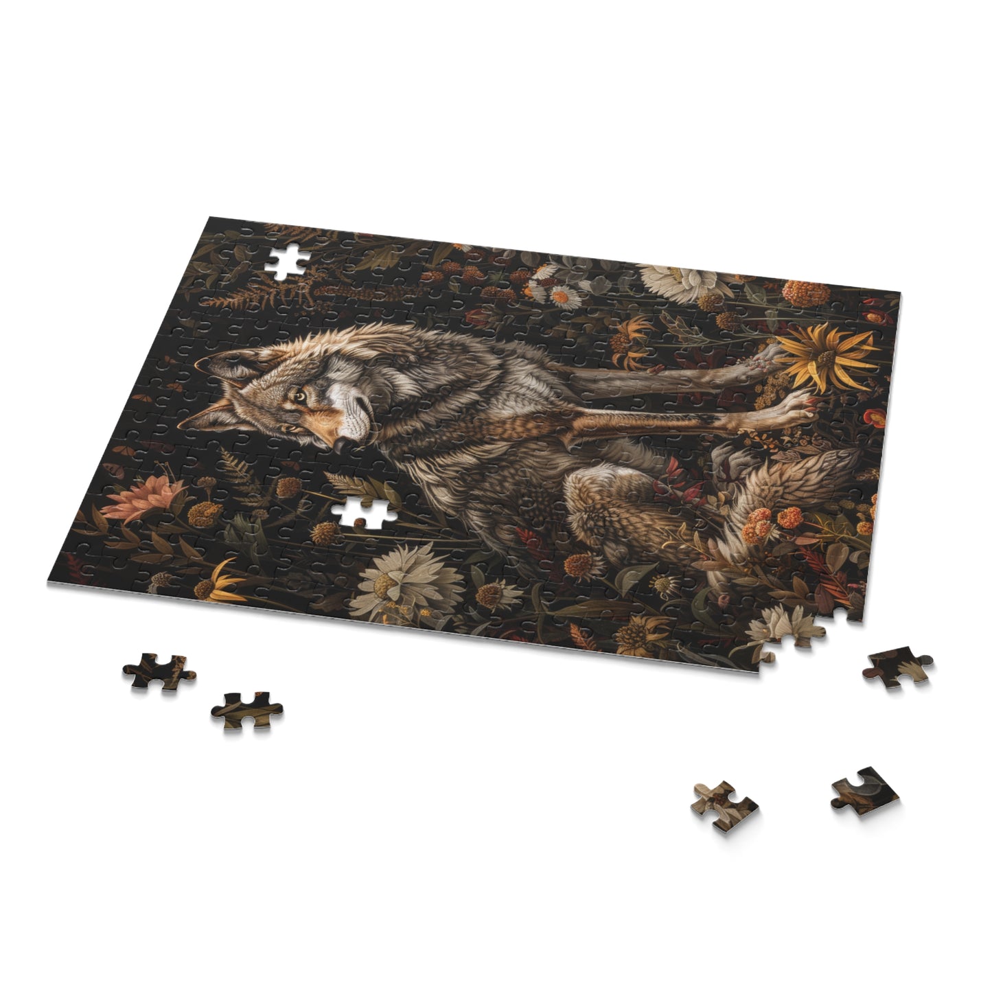 William Morris Inspired Forest Wolf Puzzle Box (120, 252, 500-Piece) Family Jigsaw Puzzle, Puzzle Box Gift