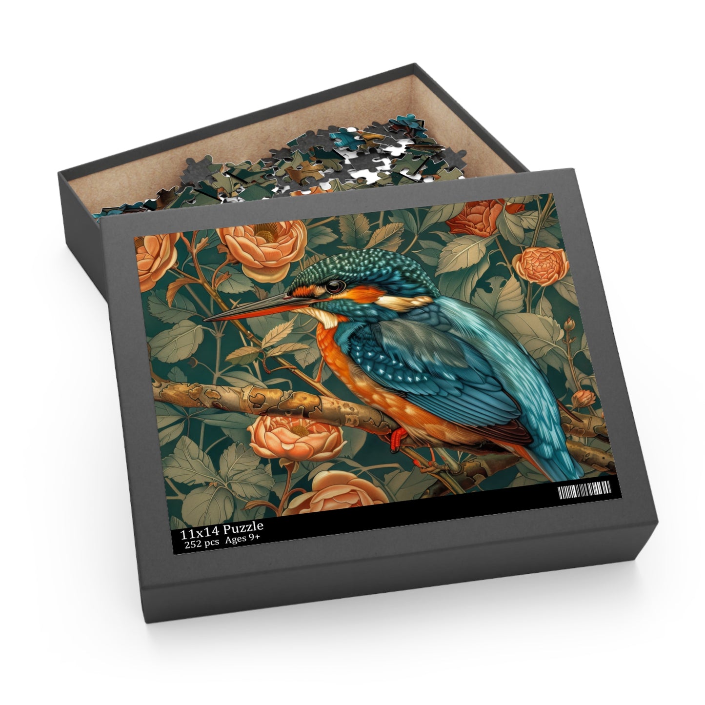 Kingfisher Bird William Morris Inspired (120, 252, 500-Piece) Adult Jigsaw Puzzle, Gift Him Her