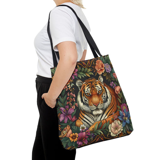 Tropical Tiger Tote Bag, William Morris Inspired, Wild Animal Cottage-core Tote Bag, Eco-Friendly Carryall