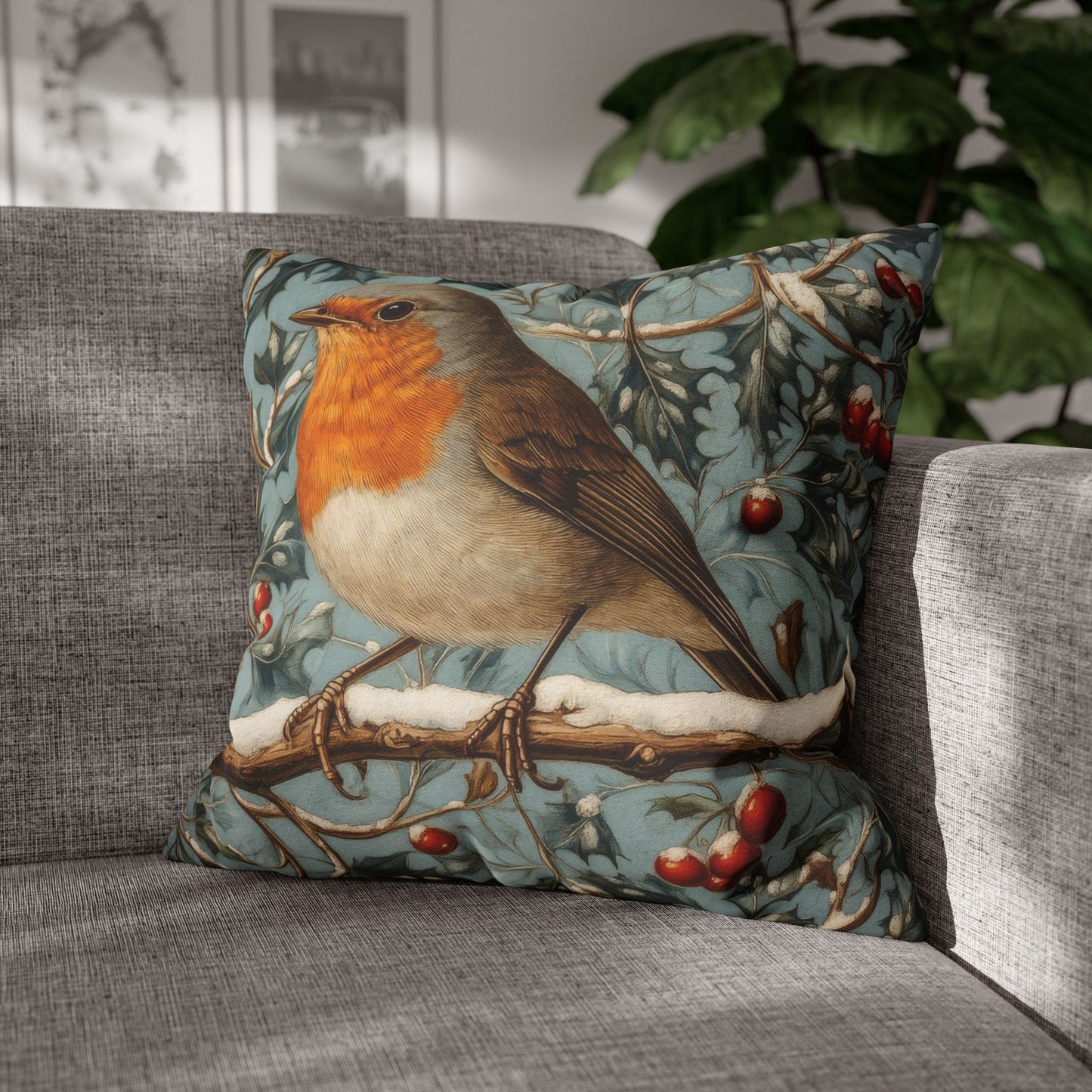 Robin Winter Berries Pillowcase: William Morris Inspired Home Decor