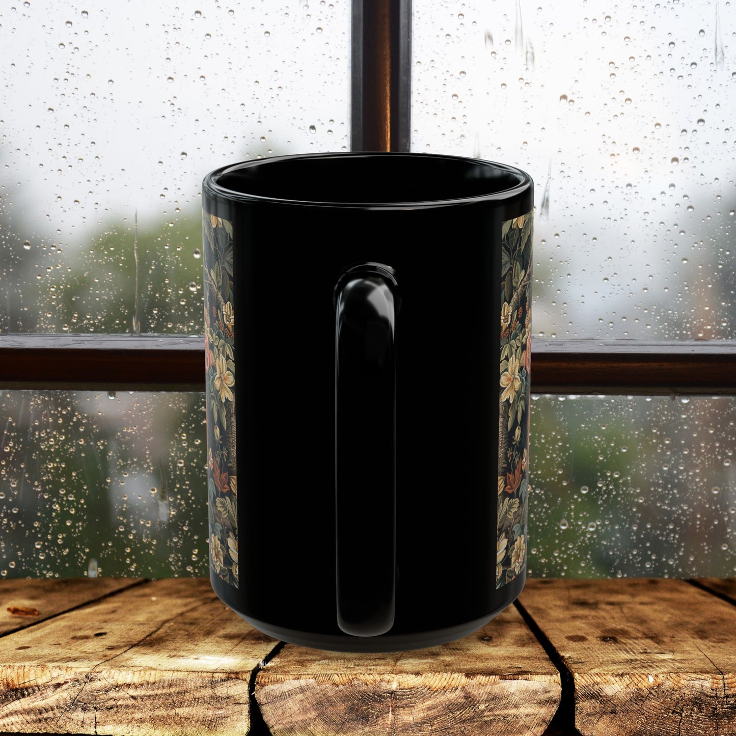 Forest Fox William Morris Inspired | Fox Ancient Black Coffee Mug For Her Him Ceramic Mug Black Mug 11oz, 15oz