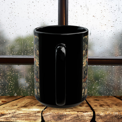 Forest Fox William Morris Inspired | Fox Ancient Black Coffee Mug For Her Him Ceramic Mug Black Mug 11oz, 15oz