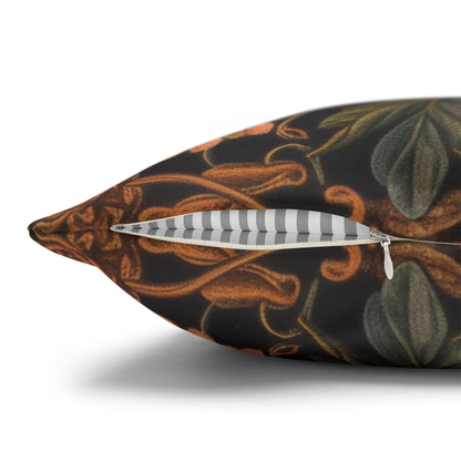 Black Cat Pillowcase Gothic Floral Cushion with Woodland Flowers, Mystical Feline Home Décor